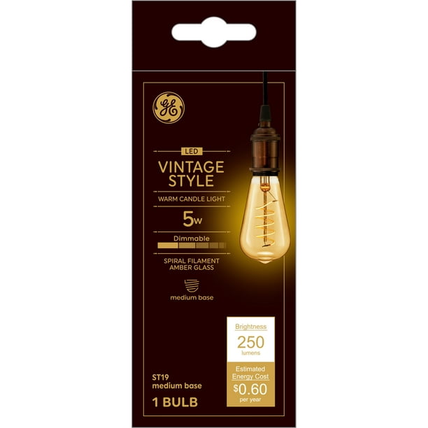GE Lighting Vintage Style ST19 LED Light Bulb, Edison Style Bulb, Amber Glass, 60 Watt Replacement