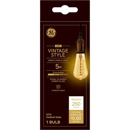 GE Lighting Vintage Style ST19 LED Light Bulb, Edison Style Bulb, Amber Glass, 60 Watt Replacement