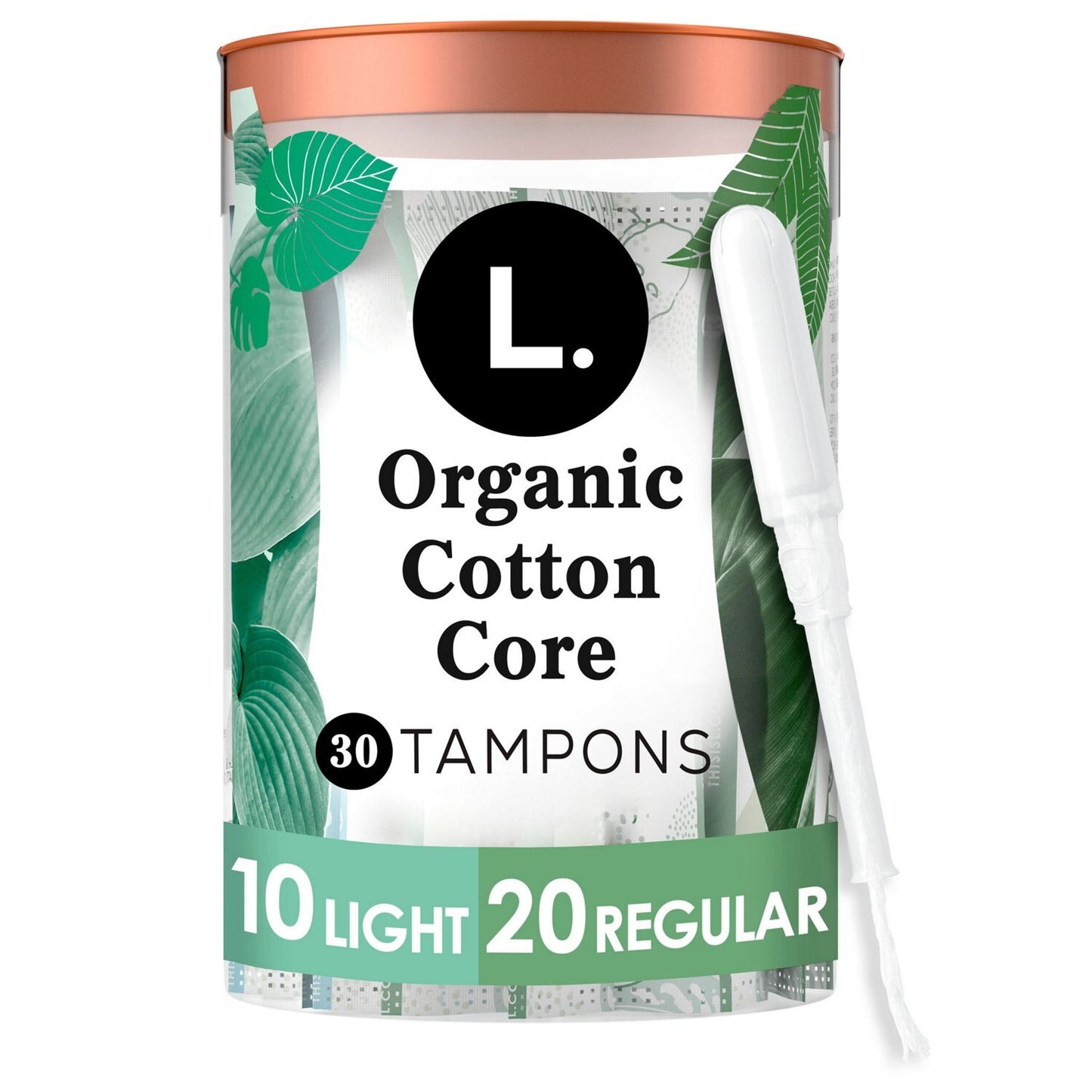 L. Tampons Organic Cotton Core 30 Count (20 Reg + 10 Light)