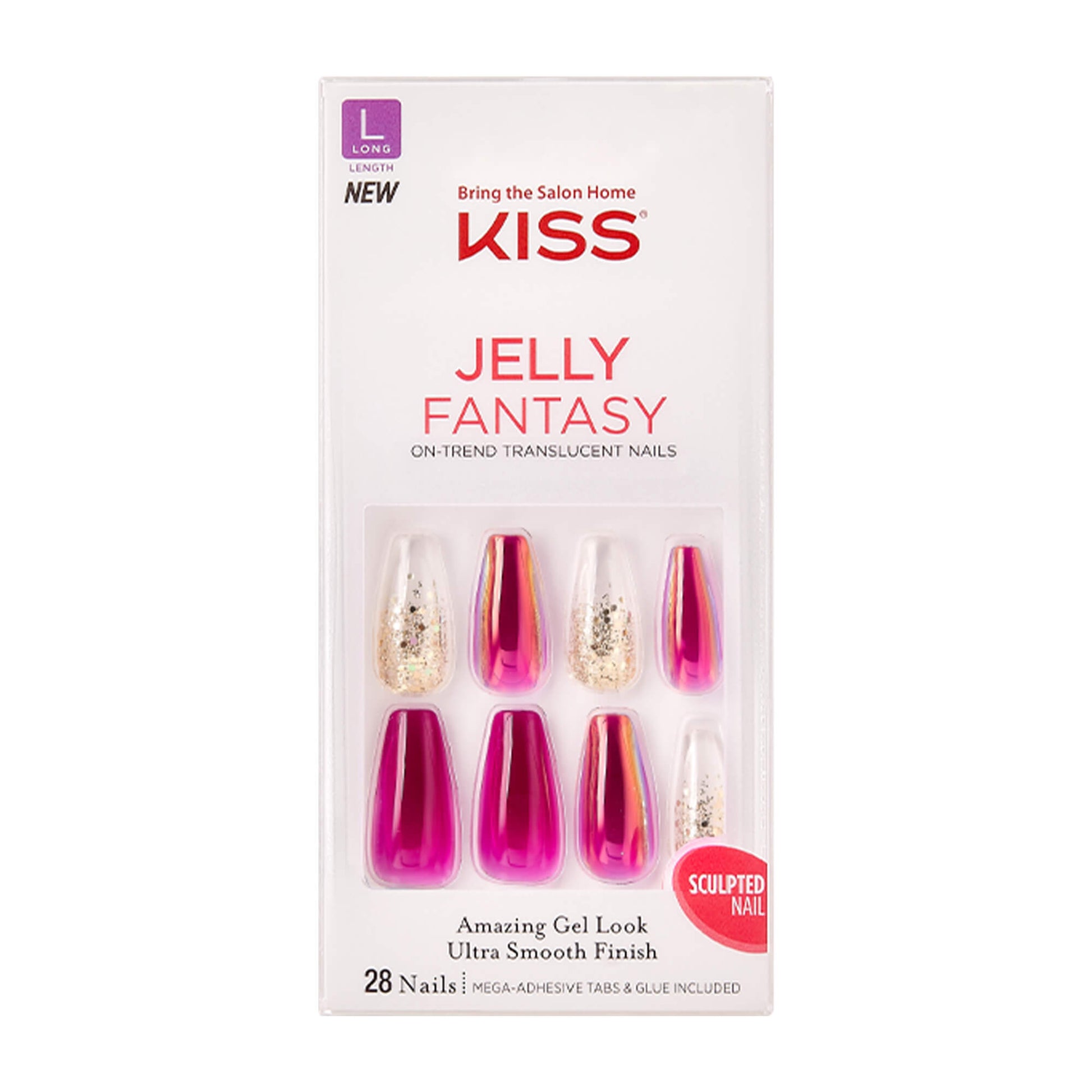 Kiss Jelly Fantasy 28 Count Light Pink/Glitter Long Length