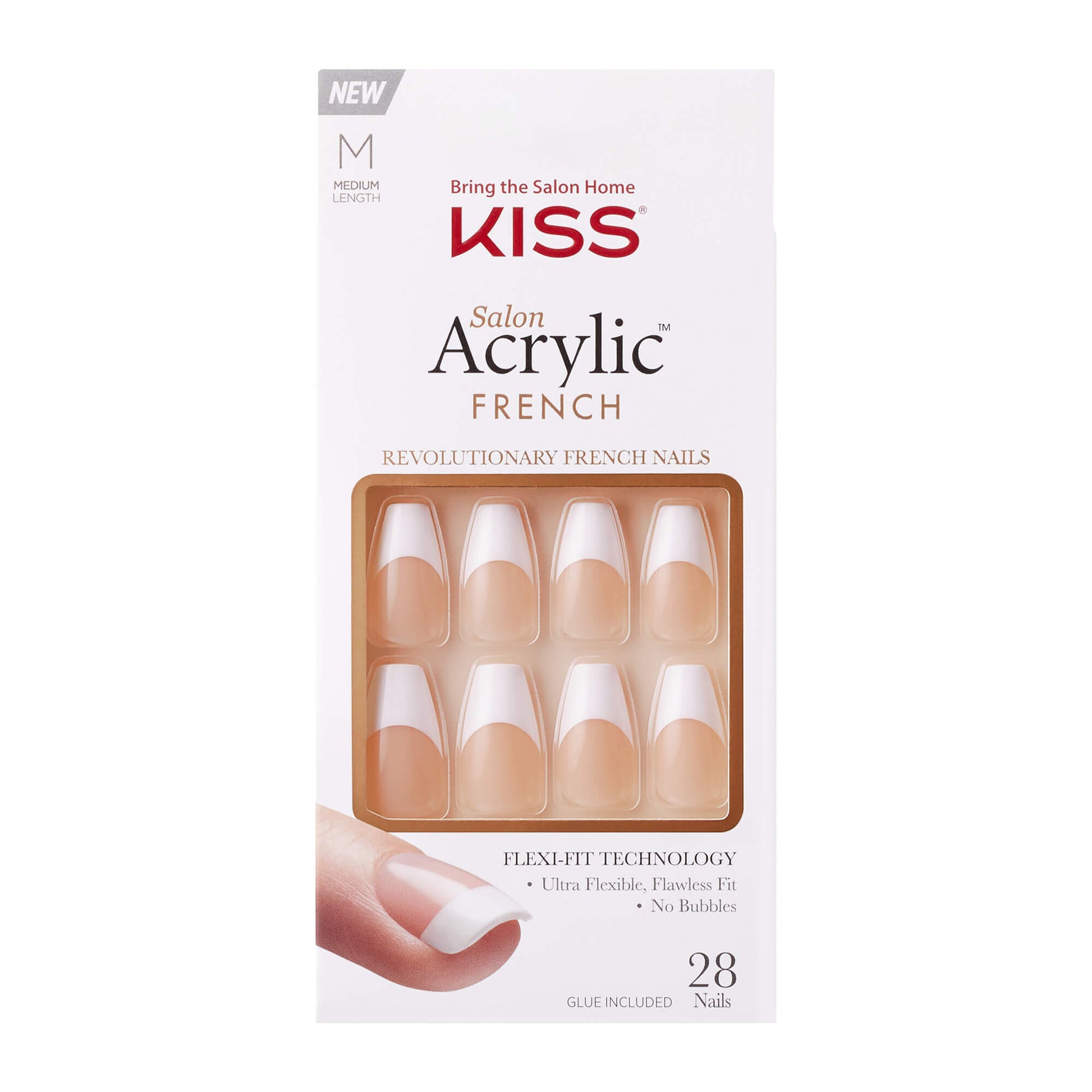 Kiss Salon Acrylic French 28 Count Medium Square Pink