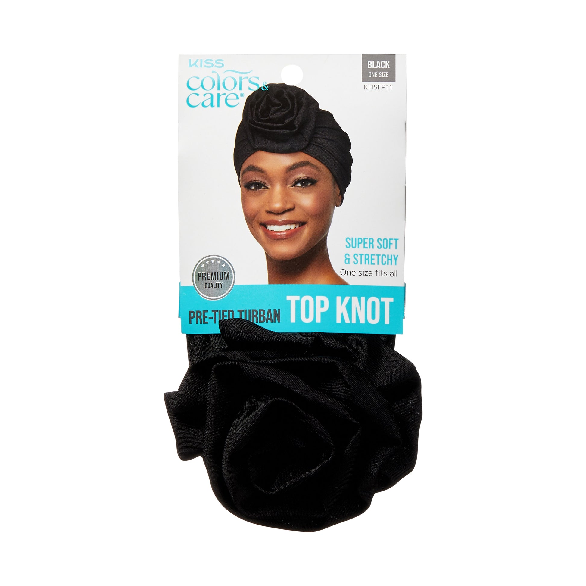 KISS Colors & Care Pre-Tied Top Knot Turban, One Size - Black