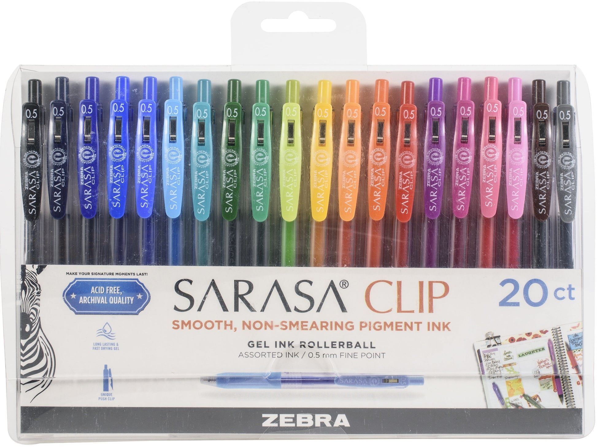 Zebra Sarasa Clip 0.5mm Fine Point Gel Ink Pens 5-Pack Friendly Color Set, Assorted Colors