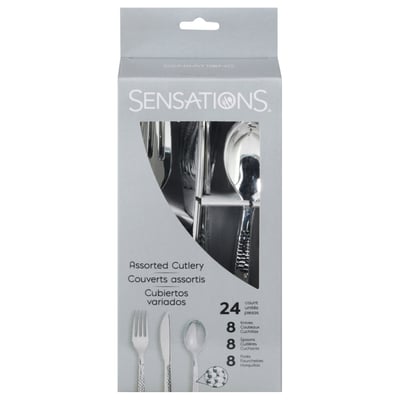 SENSATIONS Assorted Plastic Cutlery - Hammered Metallic Silver, 24 count
