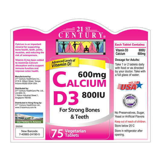 CALCIUM 600 +D3 CAP 75 21ST