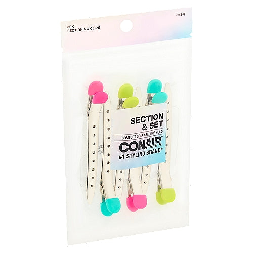 CONAIR Section & Hold Metal Grip Hair Clips, 6 count