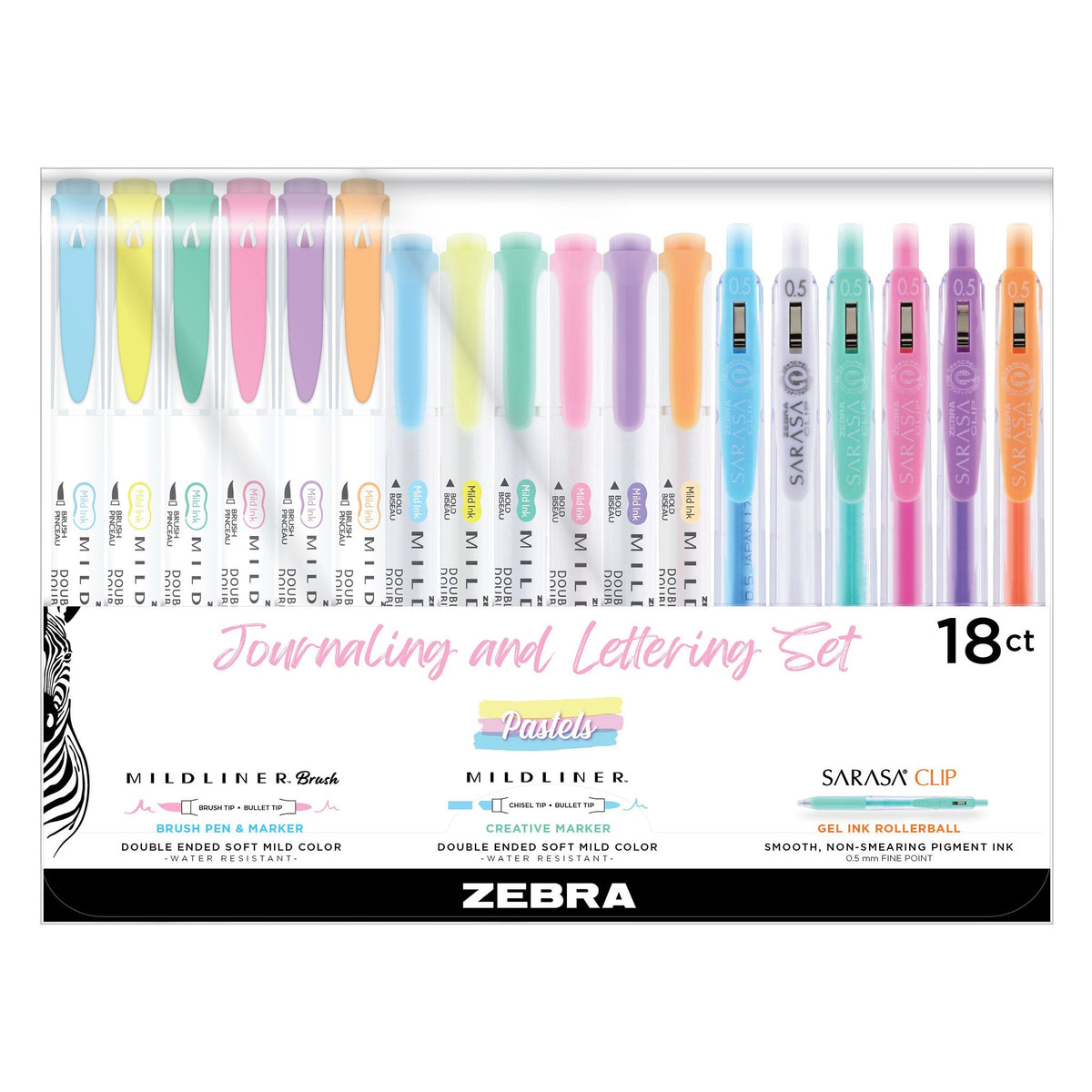 Zebra Pen Journaling and Lettering Set - Assorted Pastels, 18 pack