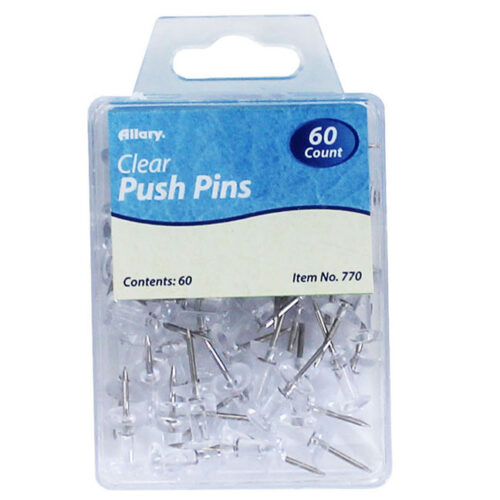 CLi Push Pins in Reusable Box - Clear, 60 count