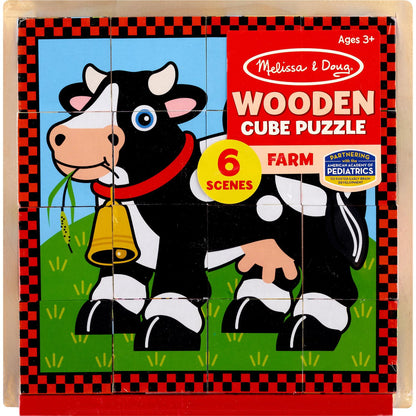 Melissa & Doug Farm Wooden Cube Puzzle With Storage Tray - 6 Puzzles in 1