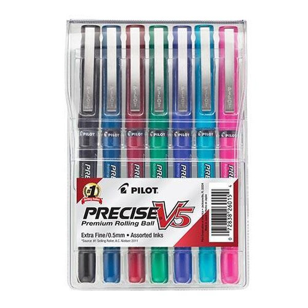 Pilot Precise V5 Rolling Ball Stick Pens, Extra Fine Point (0.5mm), Assorted Colors, 7 Count
