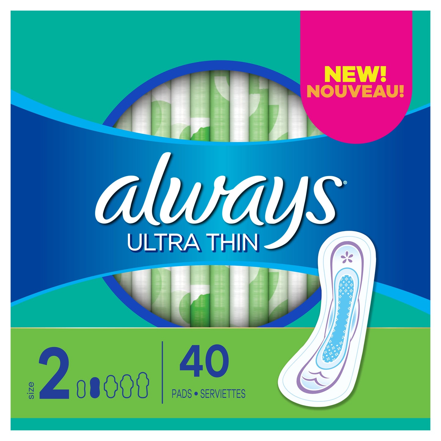 Always Pads Size 2 Ultra Thin 40 Count Long Super