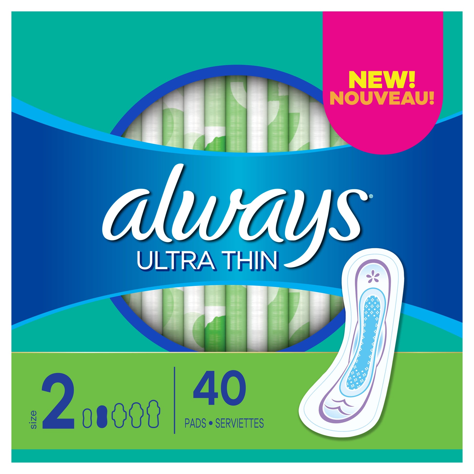 Always Pads Size 2 Ultra Thin 40 Count Long Super