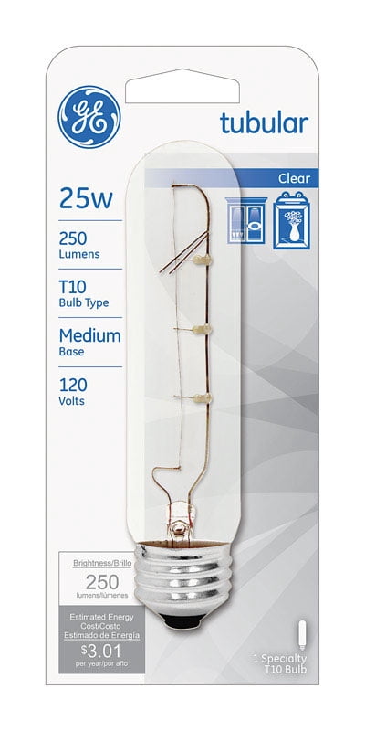 GE Lighting 25-Watt Crystal Clear Tubular T10 1CD Light Bulb, 1 Pack