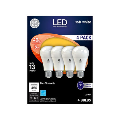 GE Lighting Classic LED 40 Watt Replacement, Soft White, A19 General Purpose Bulbs, 4 Pack