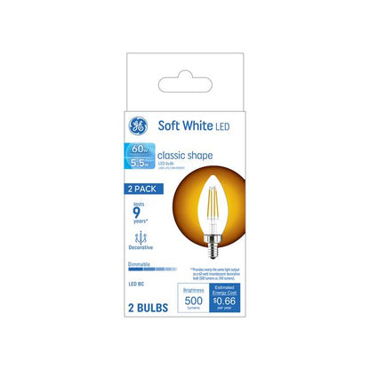 GE Lighting Basic LED 60 Watt Replacement, Soft White, B11 Deco - Candle Bulbs, 2 pack