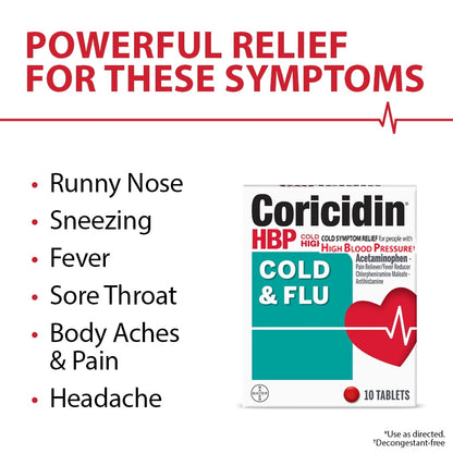 CORICIDIN HBP COLD FLU TABLET 10CT