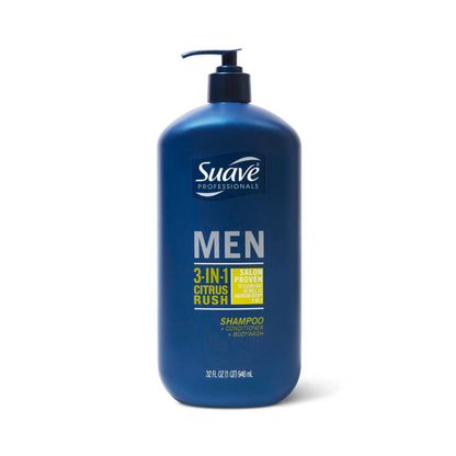 Suave Men Professionals 3-in-1 Shampoo + Conditioner + Body Wash - Citrus Rush, 3 oz
