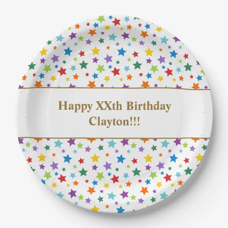 Unique Patterned Round 9" Paper Plates - Dots & Stars Birthday, 8 count