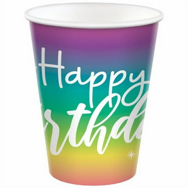 Balloon and Rainbow Birthday Paper Cups,  9 oz, 8 ct