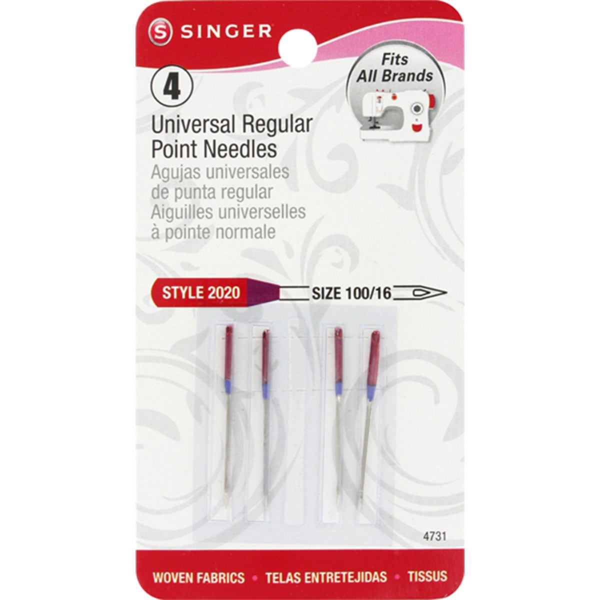 SINGER Regular Point Machine Needles, 4 Count, Size 80/11
