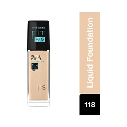 MAYBELLINE New York Fit Me Matte + Poreless Foundation Makeup, 118 Light Beige, 1 oz