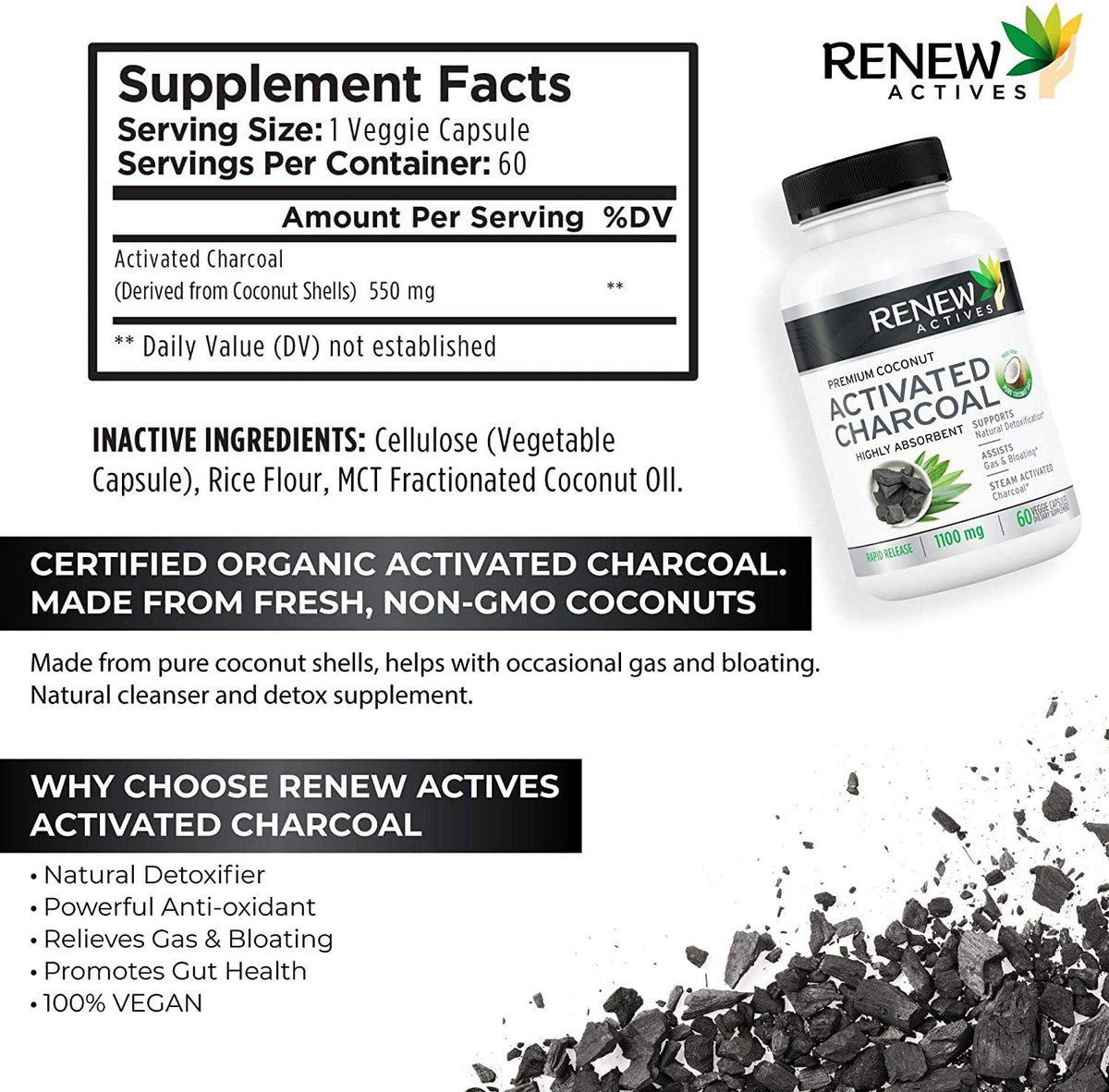 CHARCOAL CP 260MG 60 ACTVTD VEG
