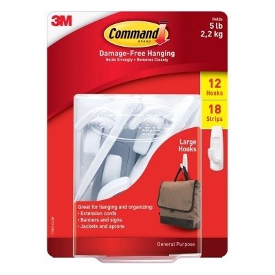 Command Large Utility Wall Hook - White, 3 Hooks + 6 Strips