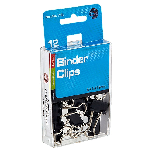 Ava .75" Binder Clips - Black, 12 count