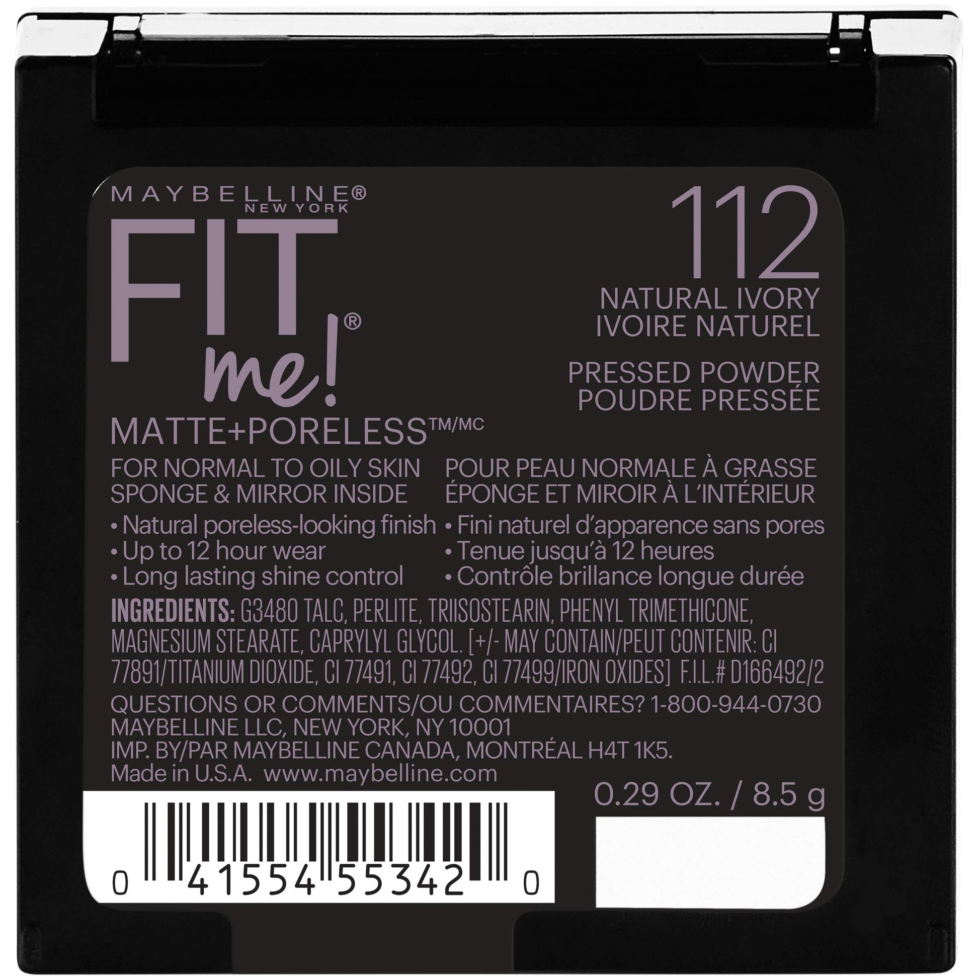 MAYBELLINE New York Fit Me Matte + Poreless Pressed Face Powder Makeup, 120 Classic Ivory, 0.29 oz