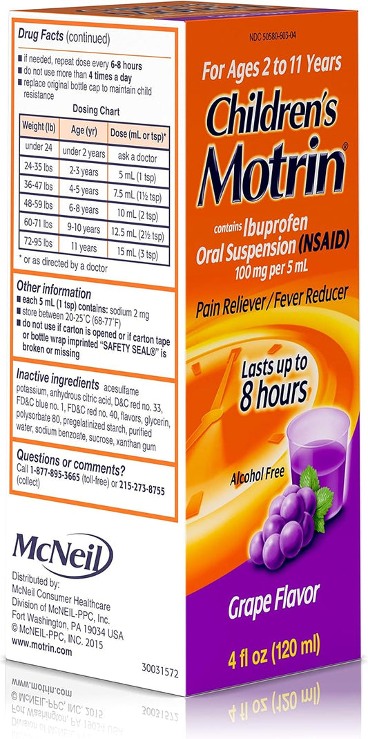 MOTRIN CHILD GRAPE 100MG-5ML SUS 4OZ