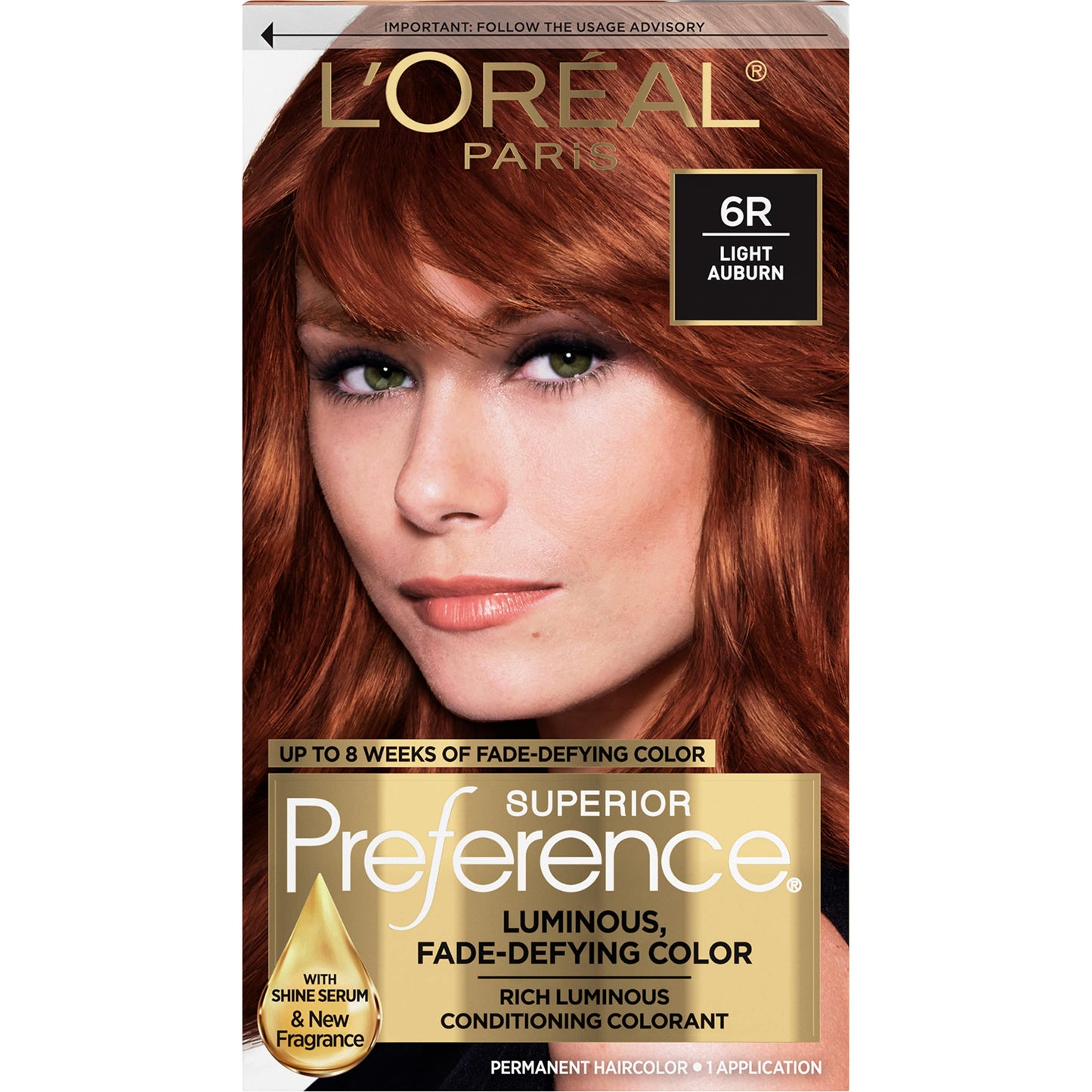 L'ORÉAL PARIS Excellence Triple Protection Permanent Hair Color, 6R Light Auburn, 6.3 fl. oz.