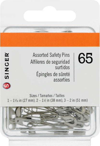 SINGER Assorted Safety Pins, 55 Count, Sizes 00, 3/4" - 1, 1-1/16" - 2, 1-1/2" - 3, 2"