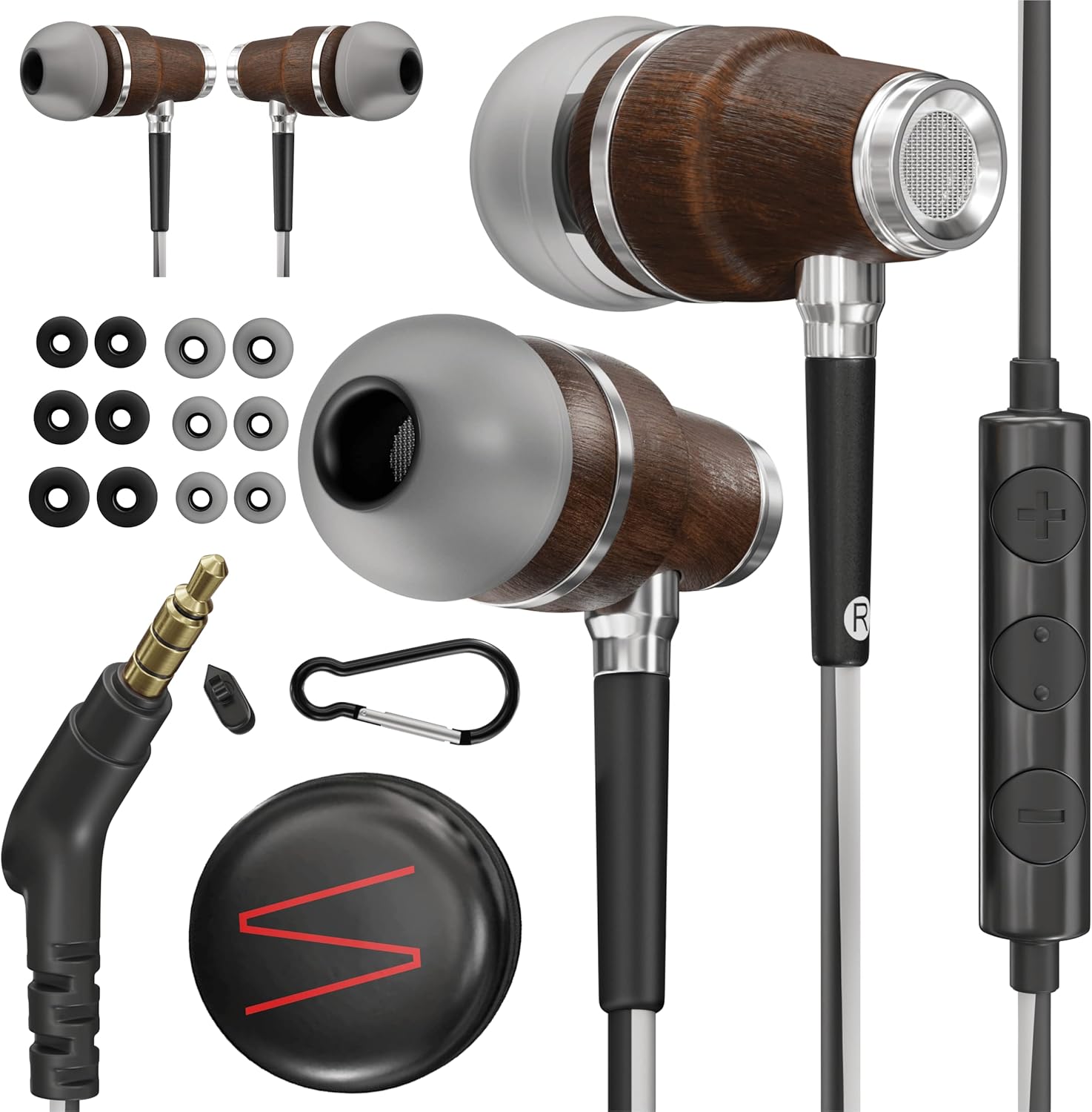 Brooklyn Audio Premium Angled Metal Corded Ear Buds with Microphone - Silver