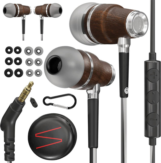 Brooklyn Audio Premium Angled Metal Corded Ear Buds with Microphone - Black