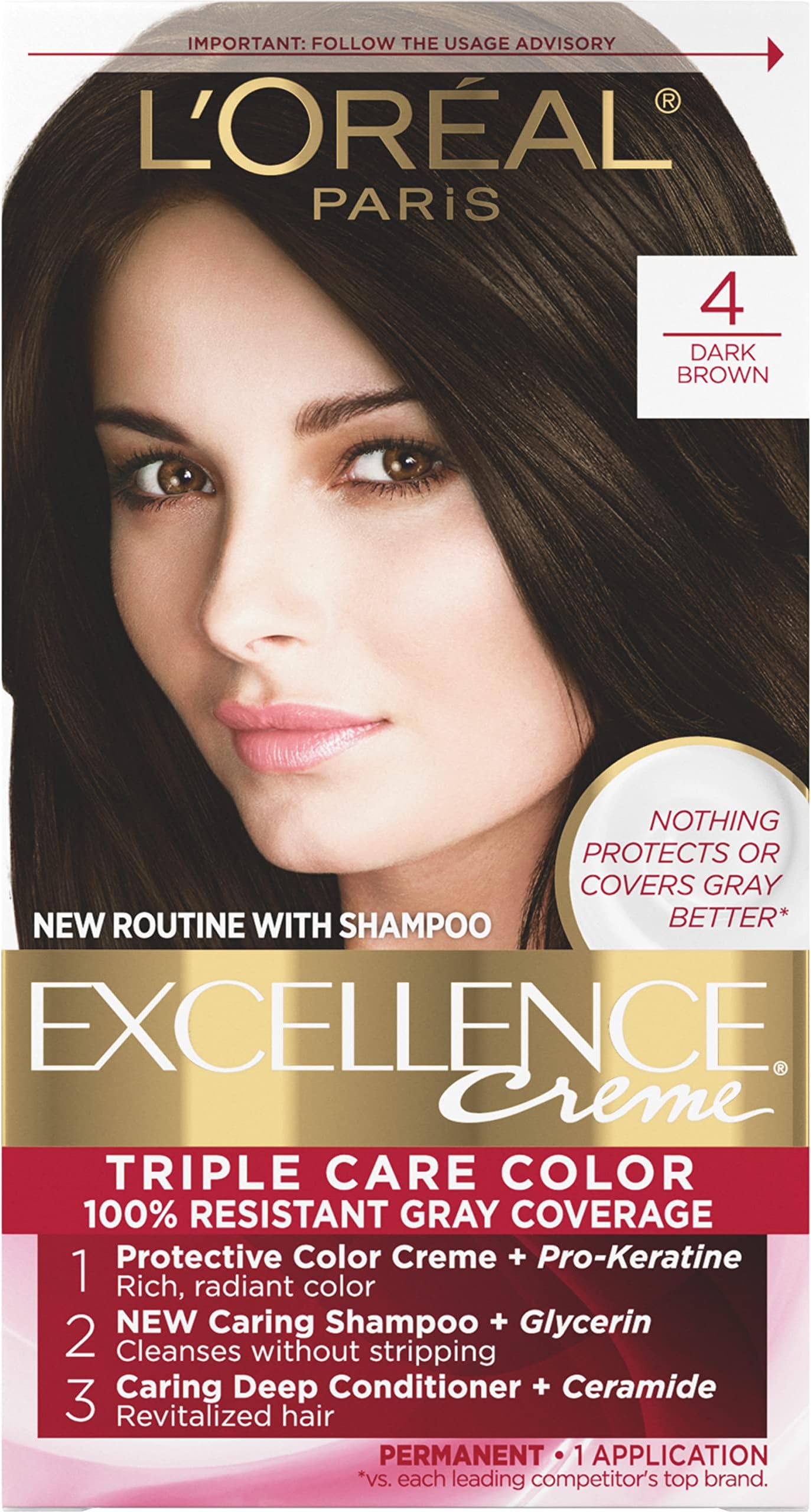 L'ORÉAL PARIS Excellence Triple Protection Permanent Hair Color, 6 Light Brown, 6.3 fl. oz.