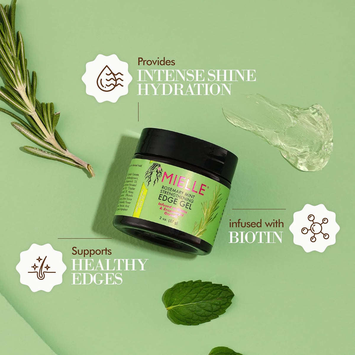 MIELLE Rosemary Mint Hair Strengthening Edge Gel, 2 oz