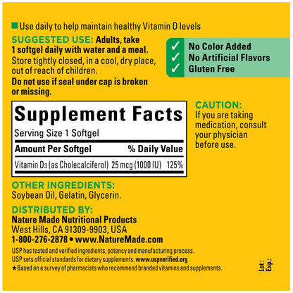 VIT D-3 1000IU SOFTGEL 100CT NAT MADE
