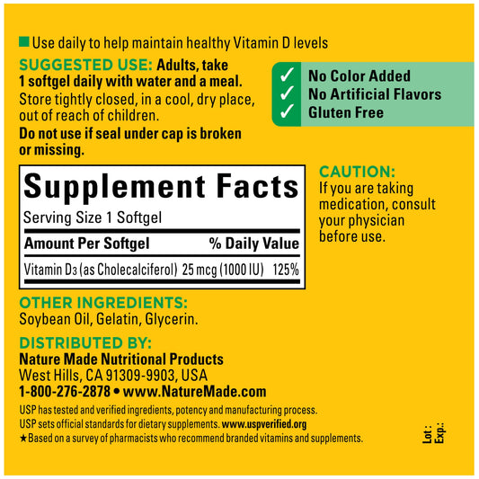 VIT D-3 1000IU SOFTGEL 100CT NAT MADE