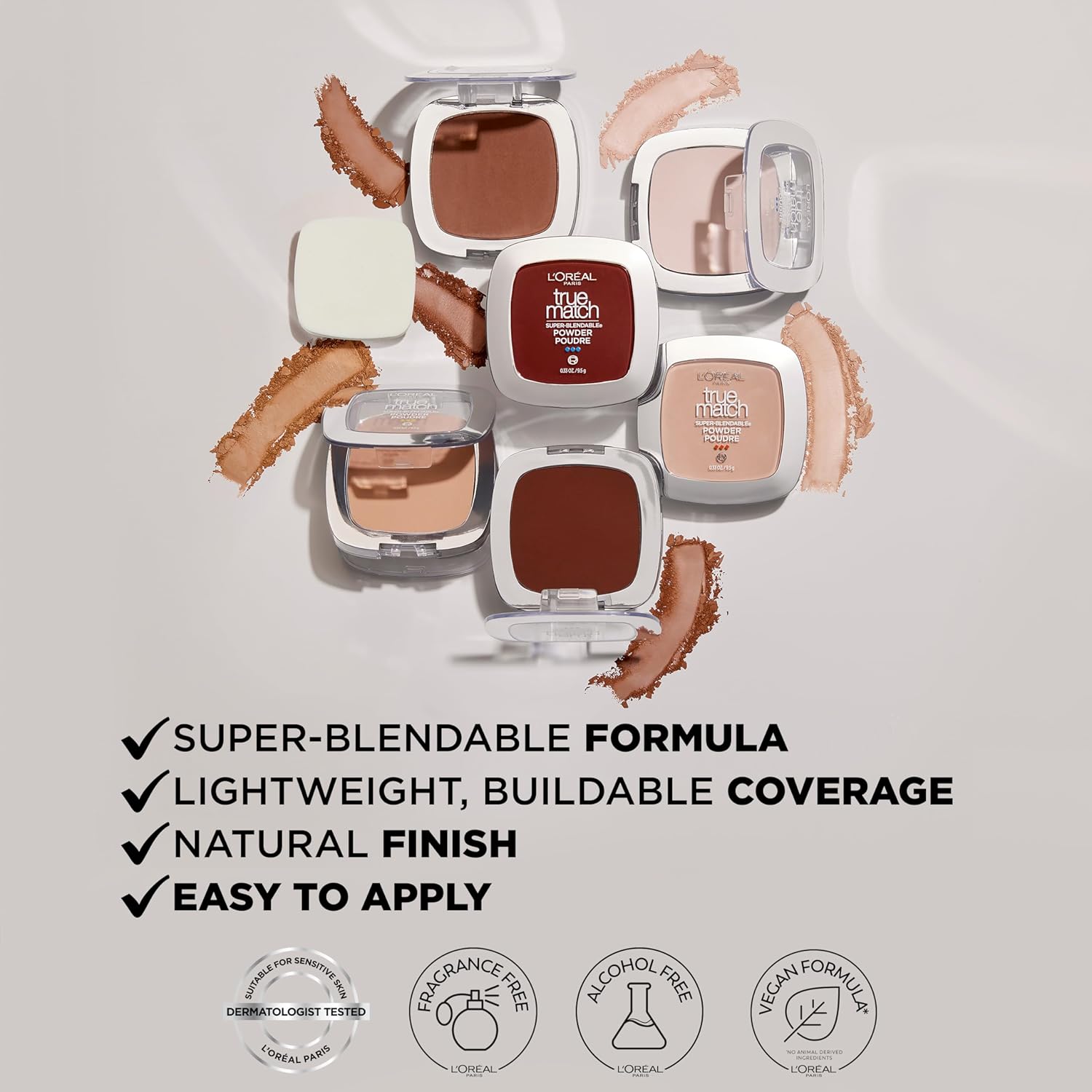 L'ORÉAL PARIS True Match Super-Blendable Oil Free Makeup Powder, C3 Light Medium, 0.33 oz.