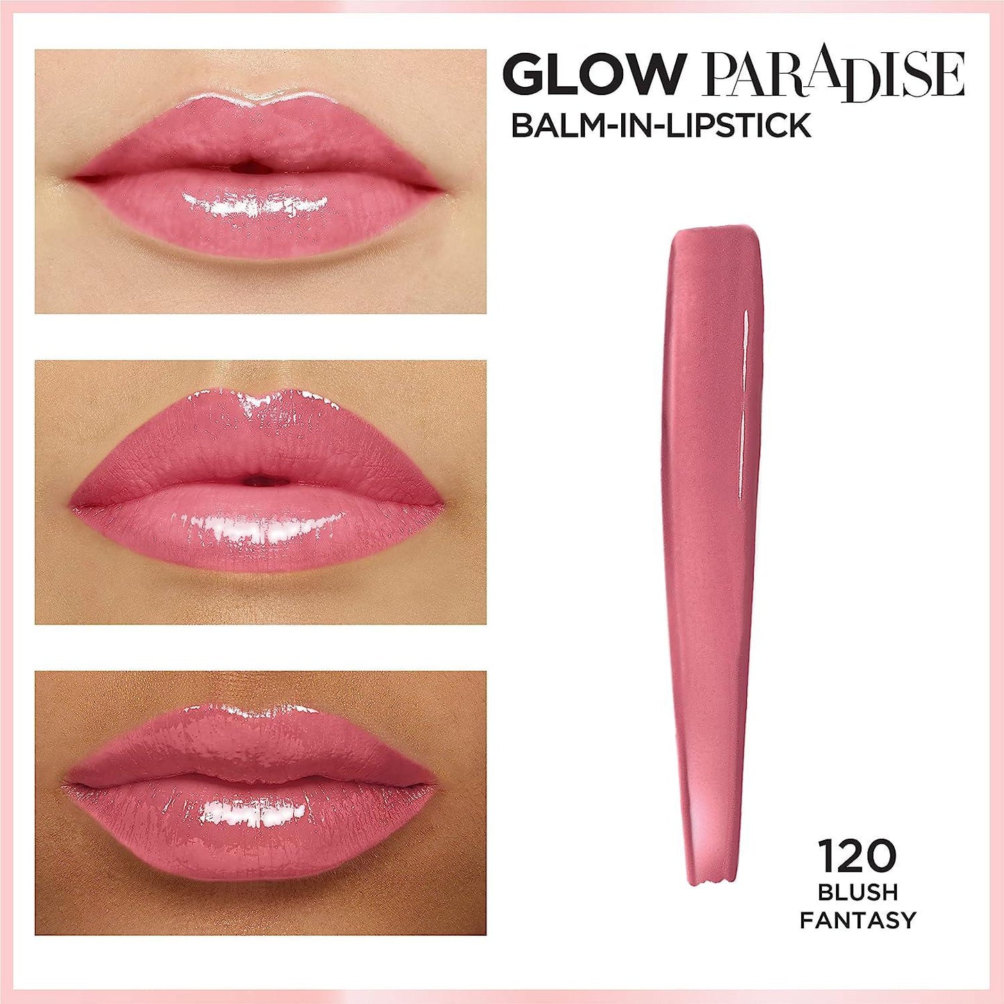 L'ORÉAL PARIS Glow Paradise Balm-in-Lipstick with Pomegranate Extract, 120 Blush Fantasy, 0.1 oz