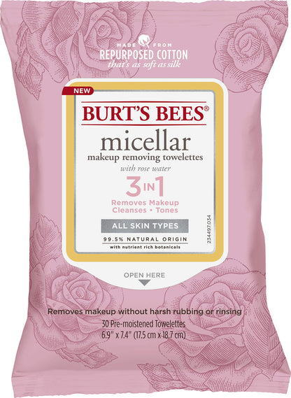 Burts Bees Towelettes Micellar 3-In-1 Rose Water 30 Ct (3in)