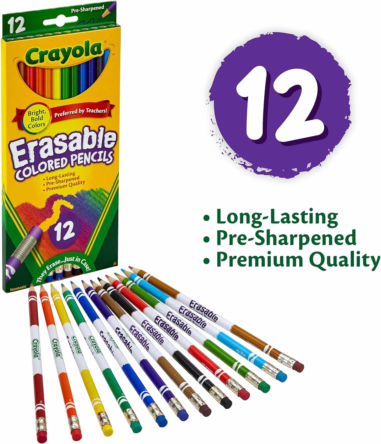 Crayola Erasable Colored Pencils, 12 count