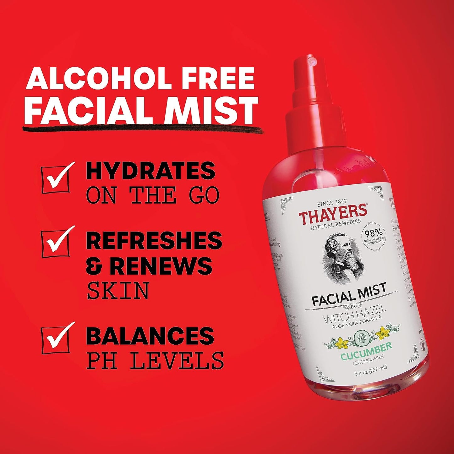 Thayers Alcohol-Free Witch Hazel Facial Mist Toner with Aloe Vera, Unscented