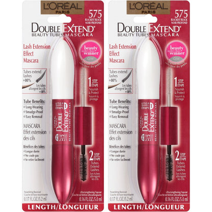 L'ORÉAL PARIS Double Extend Beauty Tubes Lengthening Mascara and Basecoat, 570 Black, 0.33 fl oz