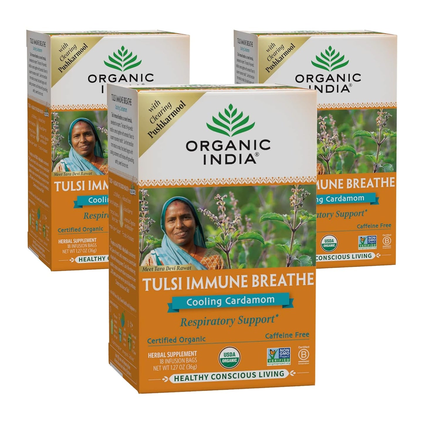 100% Organic Tulsi Immune Breathe Tea; Cooling Cardamom