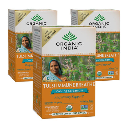 100% Organic Tulsi Immune Breathe Tea; Cooling Cardamom