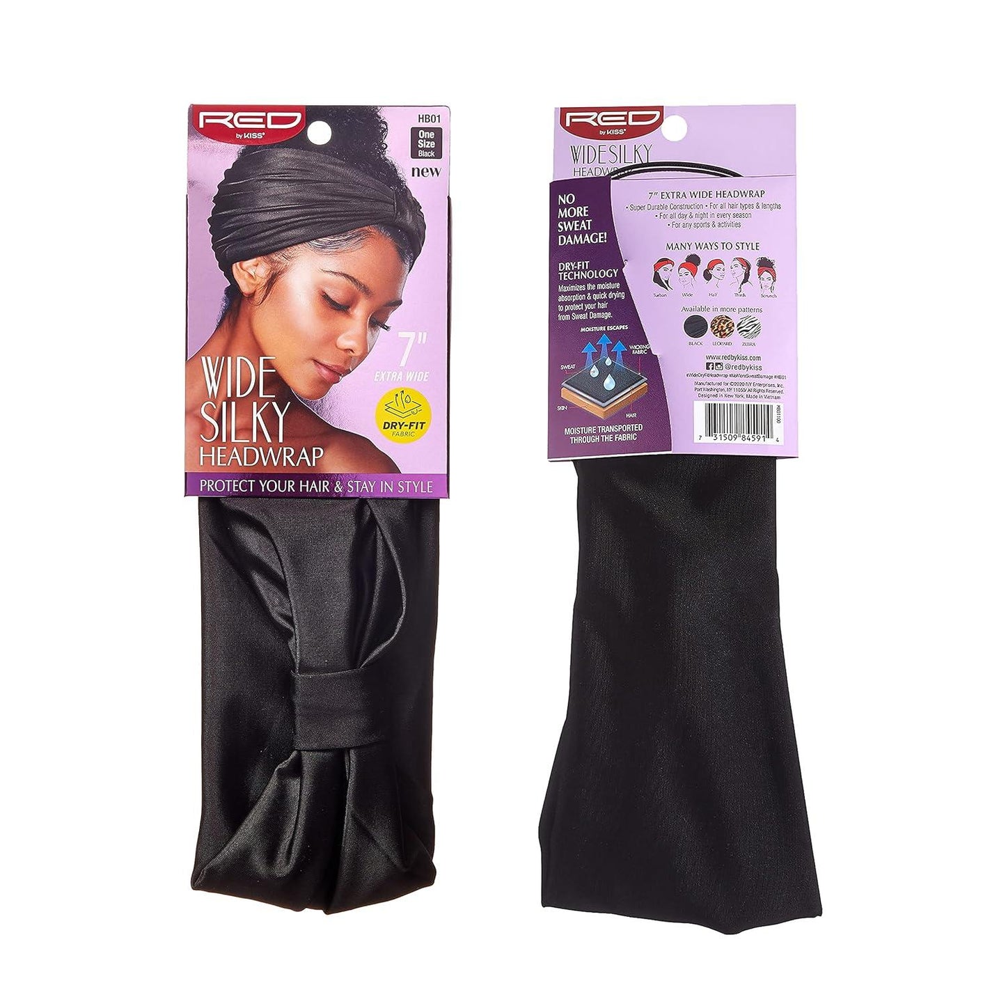 Kiss Red Wide Silky Headwrap 7Inch Extra Wide Black