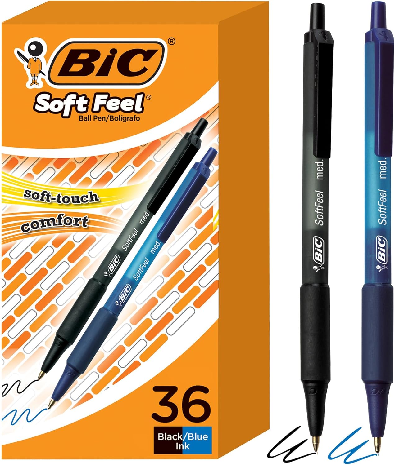 BiC Soft Feel Retractable Ballpoint Pens - Black, 5 count