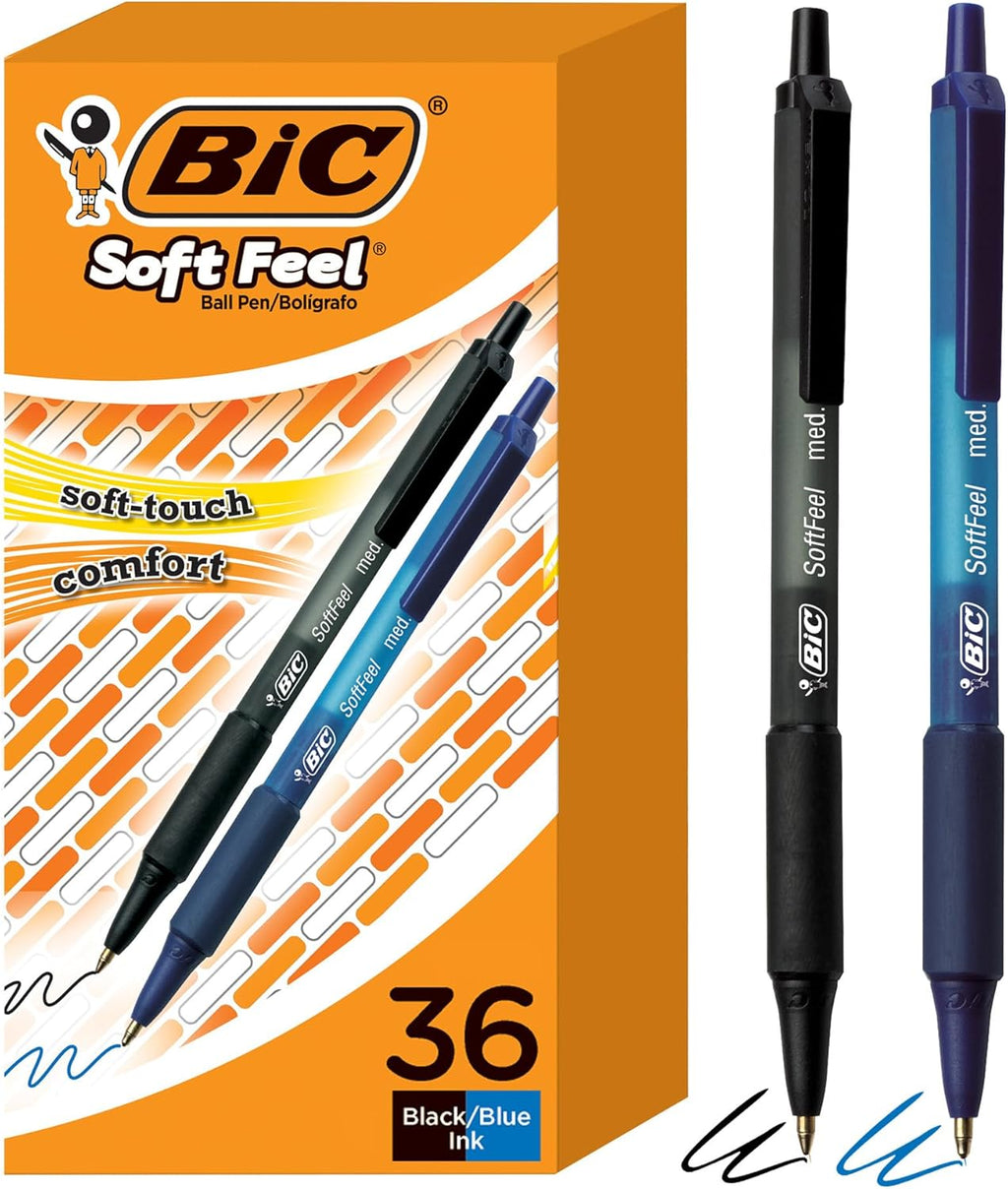 BiC Soft Feel Retractable Ballpoint Pens - Black, 6 count