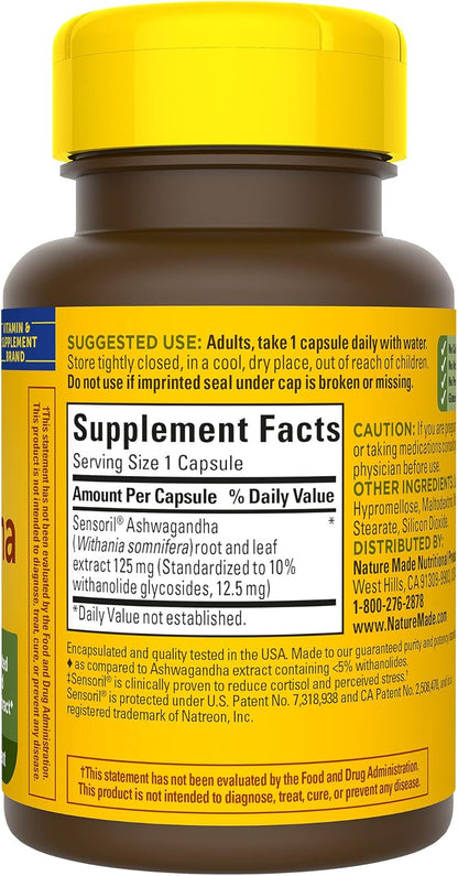 ASHWAGANDHA 125MG CAP 60CT NAT MADE